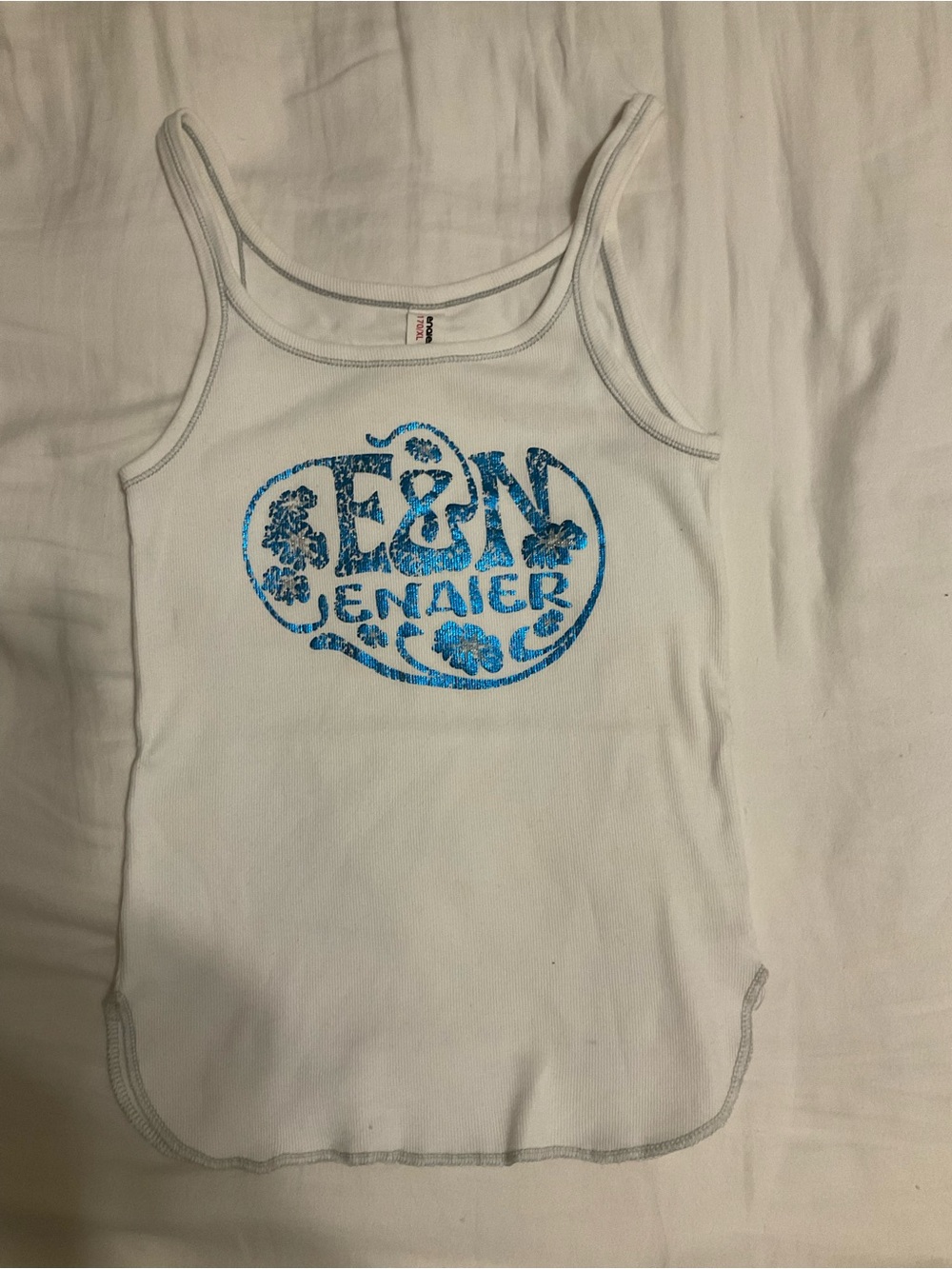 Y2K White Tank Top with Blue Graphic